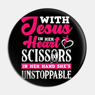 With Jesus In Her Heart Scissors In Her Hand Hairdresser Pin