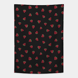 Watercolour Strawberry Pattern, Black Tapestry