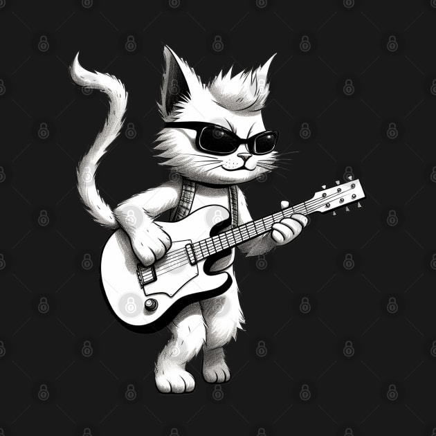 Cat playing guitar by Onceer