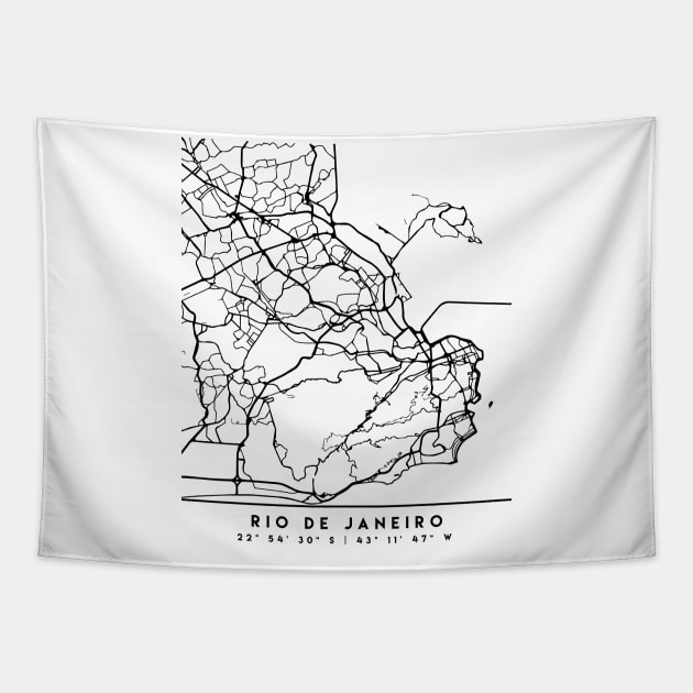 RIO DE JANEIRO BRAZIL BLACK CITY STREET MAP ART Tapestry by deificusArt