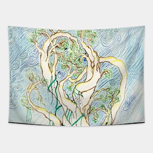 Tree in Spring Ink Drawing Tapestry