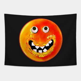 Goofy Orange Smile Emoji Pixel Smilng Face Tapestry