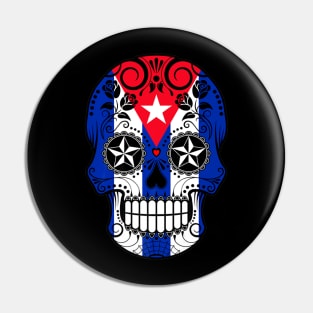 Cuban Flag Skull Floral Skeleton Pin