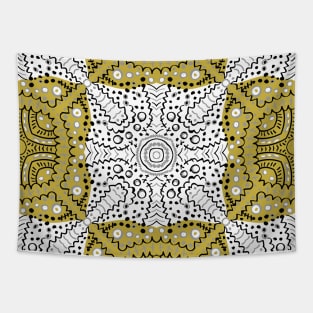 Gold abstract seamless kaleidoscope pattern — white and black background Tapestry