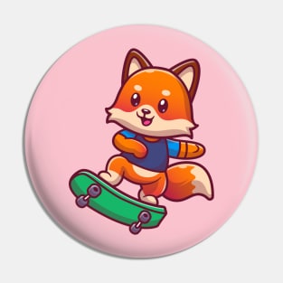 Cute Fox Playing Skateboard Cartoon Pin