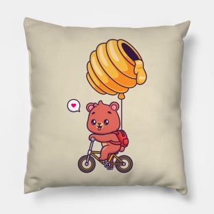 Cute Bear Riding Bicycle With Honeycomb Balloon Cartoon Pillow