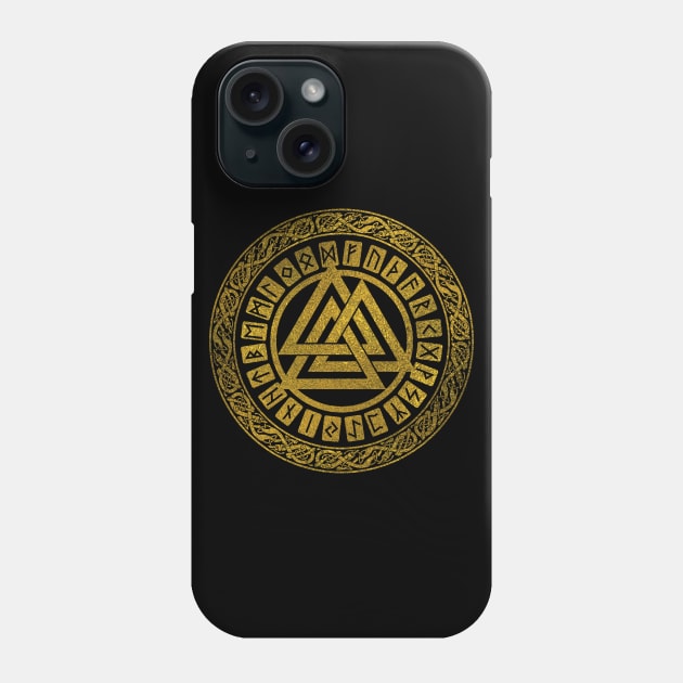 Gold   Valknut Symbol with runes Phone Case by Nartissima