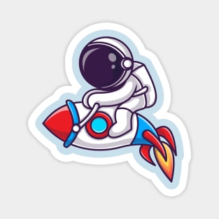 Astronaut Riding Rocket Cartoon Magnet