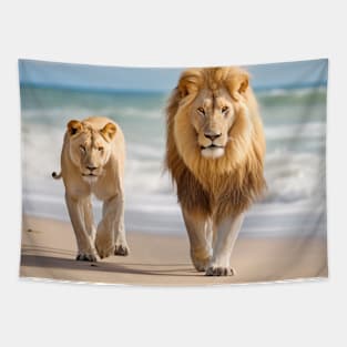 Lion Animal Family Wandering Nature Out Tapestry