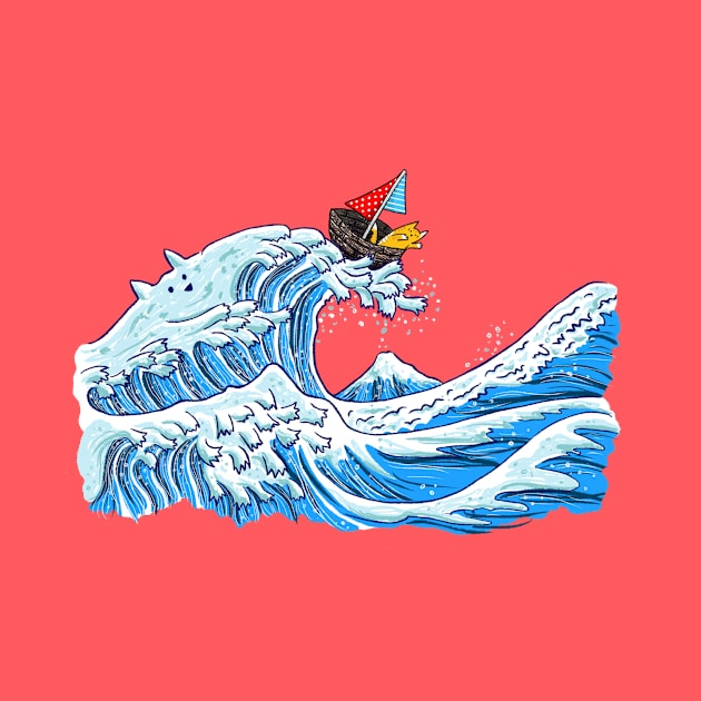 Hokusai Great Cat Wave by Elvedee