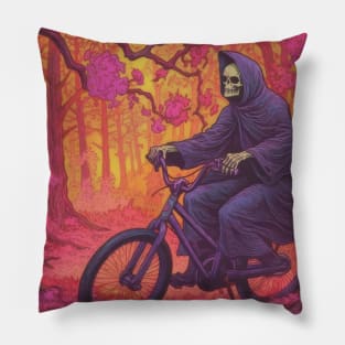 Pale Rider: Grim Reaper's Ride through the Pastel Forest Pillow