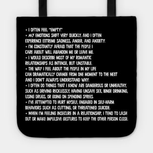 Borderline personality disorder (BPD) Symptoms List Tote