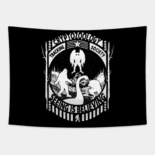 Bigfoot Loch Ness Monster Dogman And Mothman Cryptid Tapestry by Tesszero