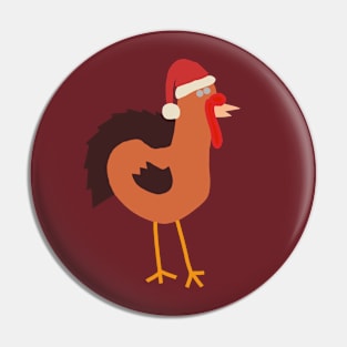 Abstract Thanksgiving Turkey in Santa Hat for Christmas Pin