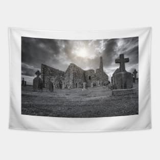 Clonmacnoise monastery ruins on the Shannon in Ireland Tapestry