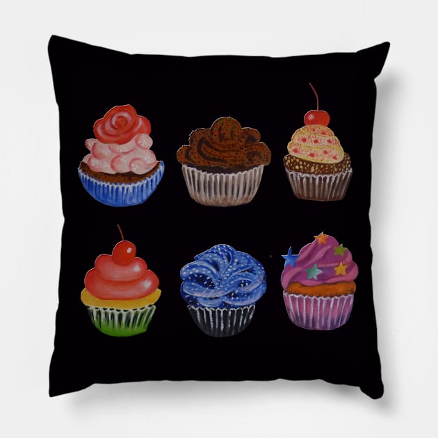 Colorful Cupcakes Pillow by PaintingsbyArlette