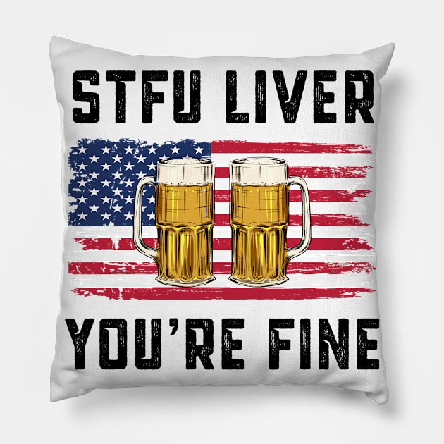 Funny Beer July 4th Gift USA Flag Fourth of July Pillow by qwertydesigns