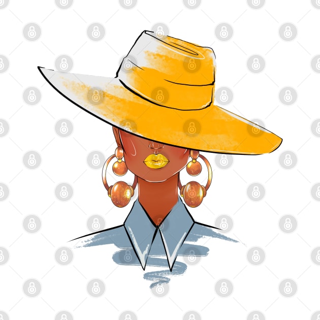 Fashion illustration logo woman in yellow hat by ArctiumStudio