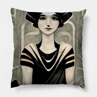 Art Deco Flapper Girl Watercolor Pillow