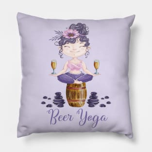 Beer Yoga Pose for Yoga Lovers and Beer Drinkers Pillow