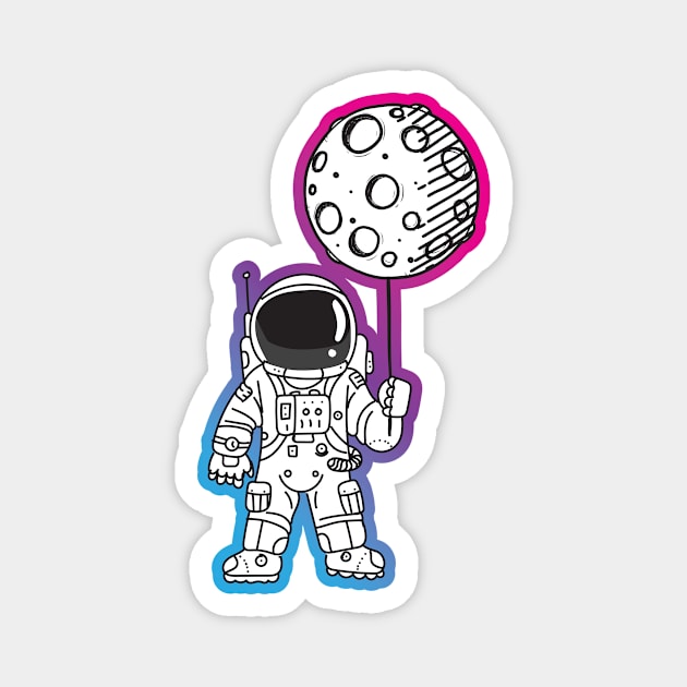 Astronaut Moon Balloon Magnet by Vin Zzep