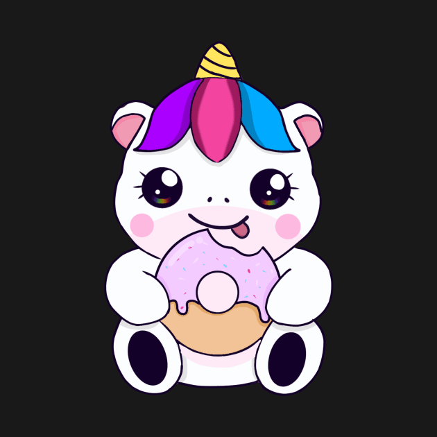 Kawaii Unicorn eating Donut by dukito