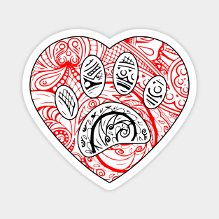 Floral Mandala Dog Paw Print Red Heart Magnet