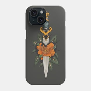 Gothic Sword and Floral Heart Tattoo - Orange Version Phone Case