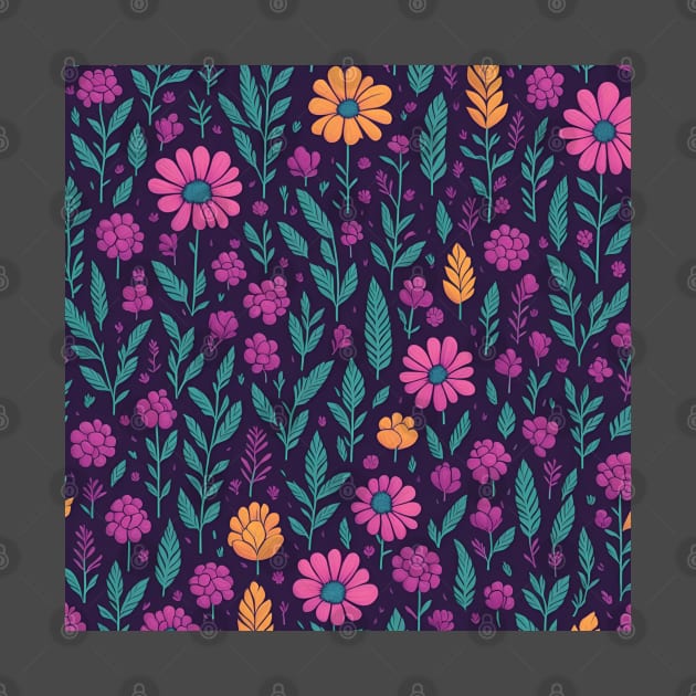 pink and orange flowers and trees pattern by John`s patterns