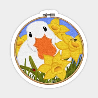 Daffodils and Duck Felt Look on Embroidery Hoop | Cherie's Art(c)2022 Magnet