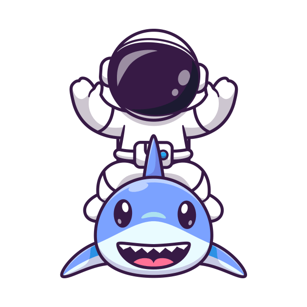 Cute Astronaut With Cute Shark Cartoon by Catalyst Labs