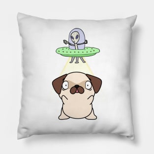 Funny pug is being abducted by aliens Pillow