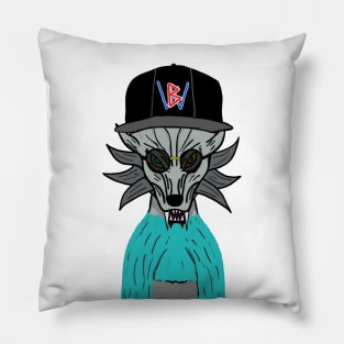 BussyWolves cool gray wolf with a sweater Pillow