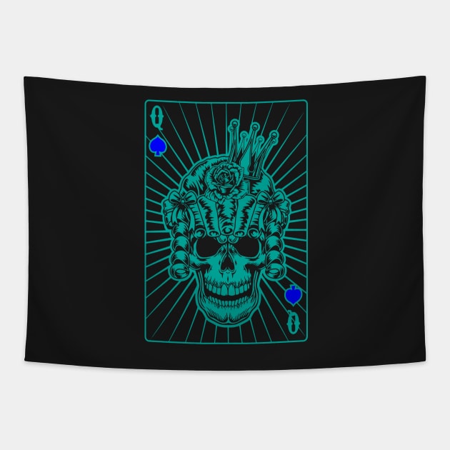 Queen of Spades Green Skull Tapestry by Ravensdesign