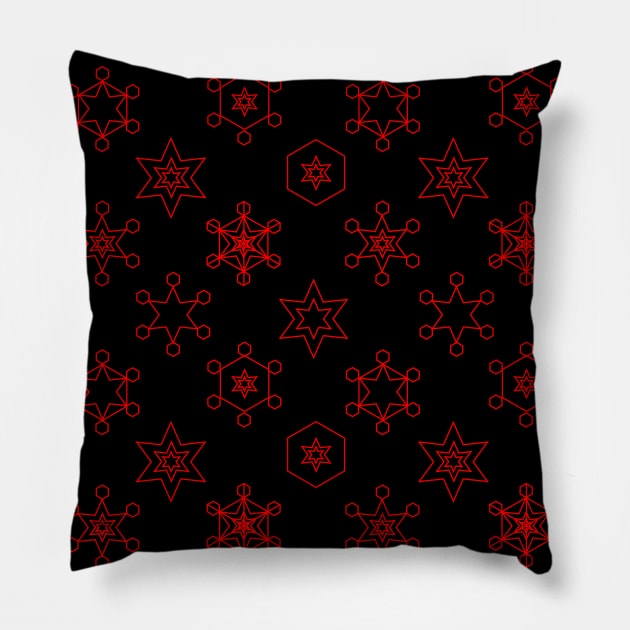 Assorted Snowflakes Red on Black Pillow by ArtticArlo