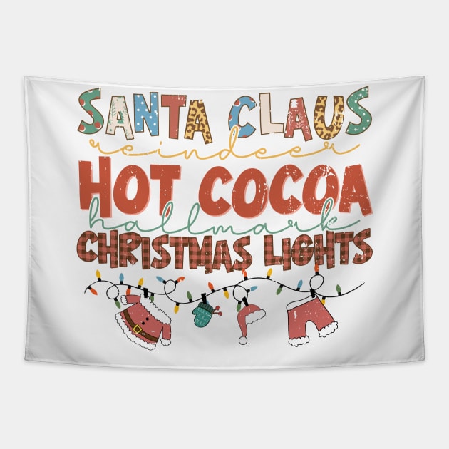 Santa Reindeer Hot Cocoa Christmas Lights Tapestry by Teewyld