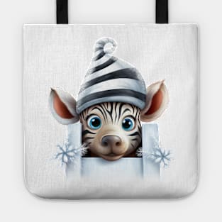 Christmas Peeking Baby Zebra Tote