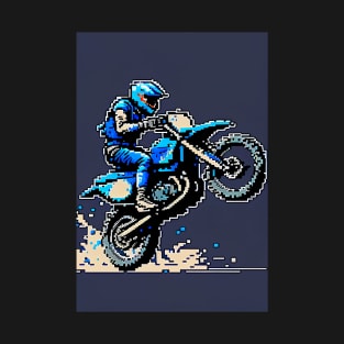 Dirt bike wheelie - blue pixel art style T-Shirt