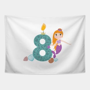 Cute little mermaid eight birthday Tapestry