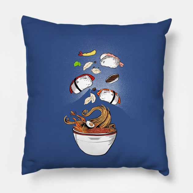 Sushi - All you can eat Nigiri, Tempura and Ramen Colored Pillow by Uwaki