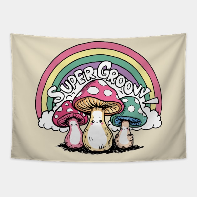 Super Groovy Kawaii Mushrooms Tapestry by Moulezitouna