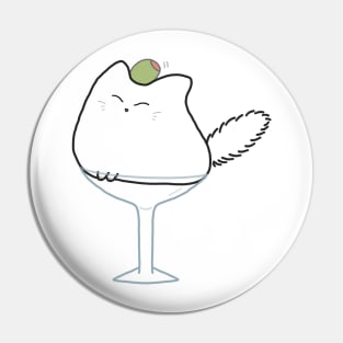 Martini Cocktail Drink Cat White Fluffy Anime Kawaii Minimal Funny Neko Pin