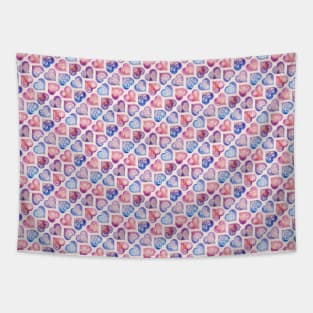 Pink and Blue Hearts Boho Bohemian Pattern Tapestry