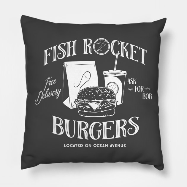 Fish Rocket Burgers Pillow by stevethomasart