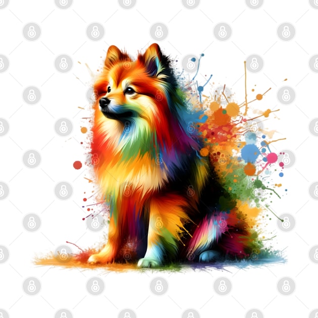 Colorful Finnish Spitz in Splashed Paint Art Style by ArtRUs