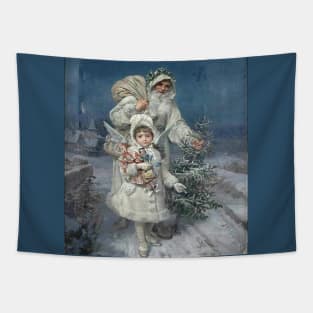 Vintage Father Christmas Angel Girl Tapestry