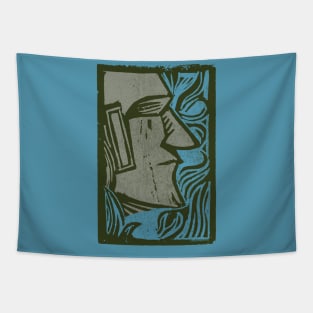 Wood Cut Moai Tapestry