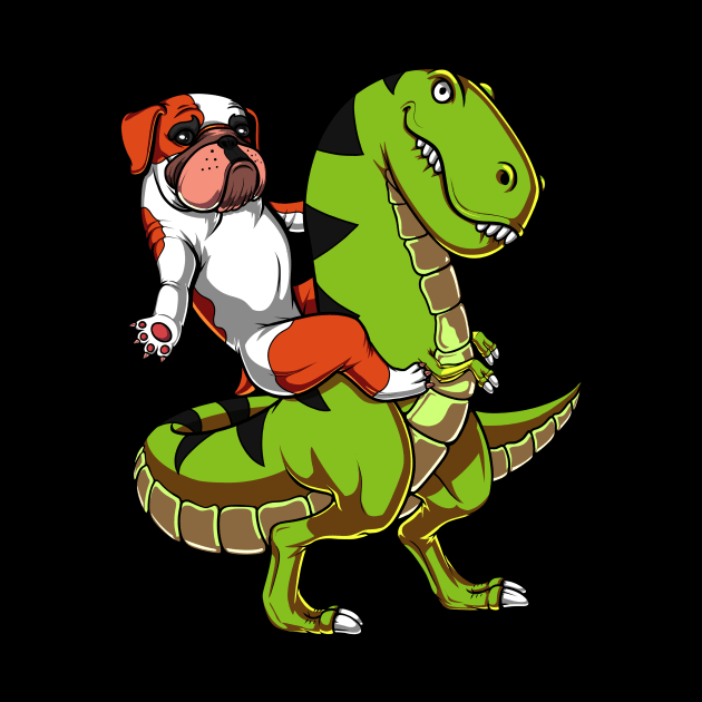 English Bulldog Riding T-Rex Dinosaur by underheaven