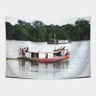 vintage colorized photo of amazon transport boat Tapestry