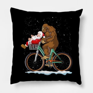 Bigfoot and Santa riding a bike Pillow